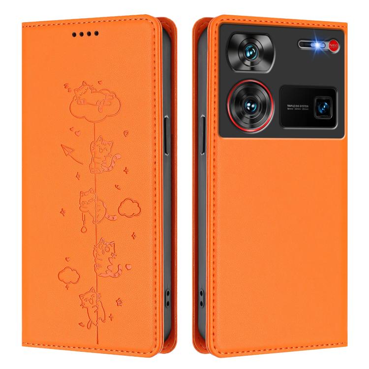 For ZTE nubia Z60 Ultra Cute Cats Embossed Magnetic RFID Vegan Leather Phone Case