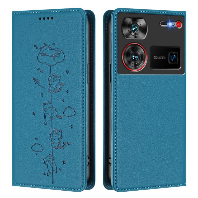 For ZTE nubia Z60 Ultra Cute Cats Embossed Magnetic RFID Vegan Leather Phone Case