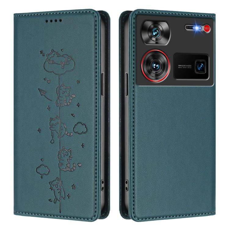 For ZTE nubia Z60 Ultra Cute Cats Embossed Magnetic RFID Vegan Leather Phone Case