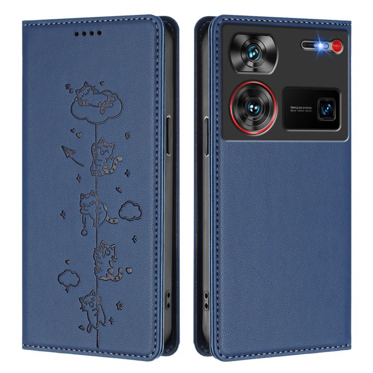 For ZTE nubia Z60 Ultra Cute Cats Embossed Magnetic RFID Vegan Leather Phone Case