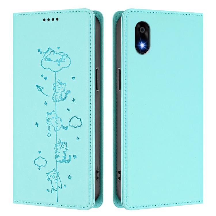 For ZTE Kantan Sumaho 4 A402ZT Cute Cats Embossed Magnetic RFID Vegan Leather Phone Case