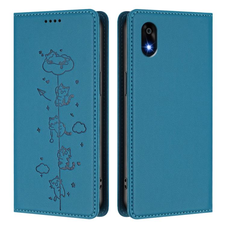 For ZTE Kantan Sumaho 4 A402ZT Cute Cats Embossed Magnetic RFID Vegan Leather Phone Case