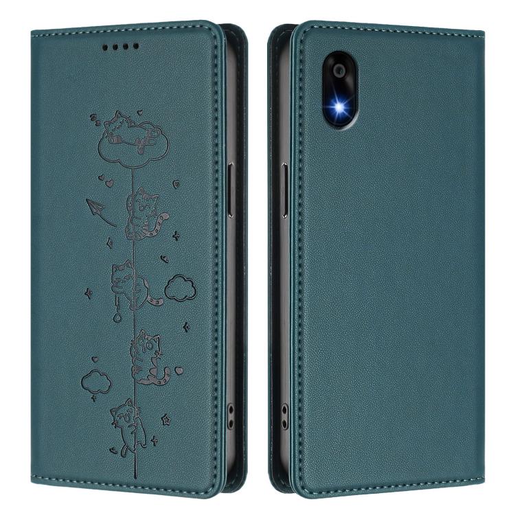 For ZTE Kantan Sumaho 4 A402ZT Cute Cats Embossed Magnetic RFID Vegan Leather Phone Case