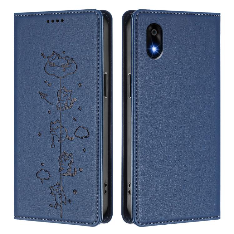For ZTE Kantan Sumaho 4 A402ZT Cute Cats Embossed Magnetic RFID Vegan Leather Phone Case