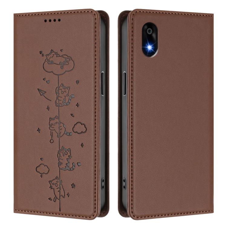 For ZTE Kantan Sumaho 4 A402ZT Cute Cats Embossed Magnetic RFID Vegan Leather Phone Case