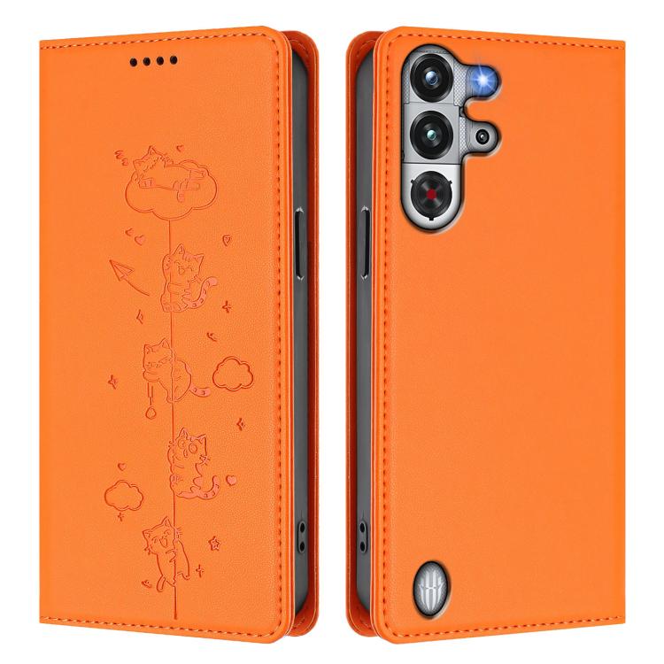 For ZTE nubia Red Magic 10 Pro Cute Cats Embossed Magnetic RFID Vegan Leather Phone Case