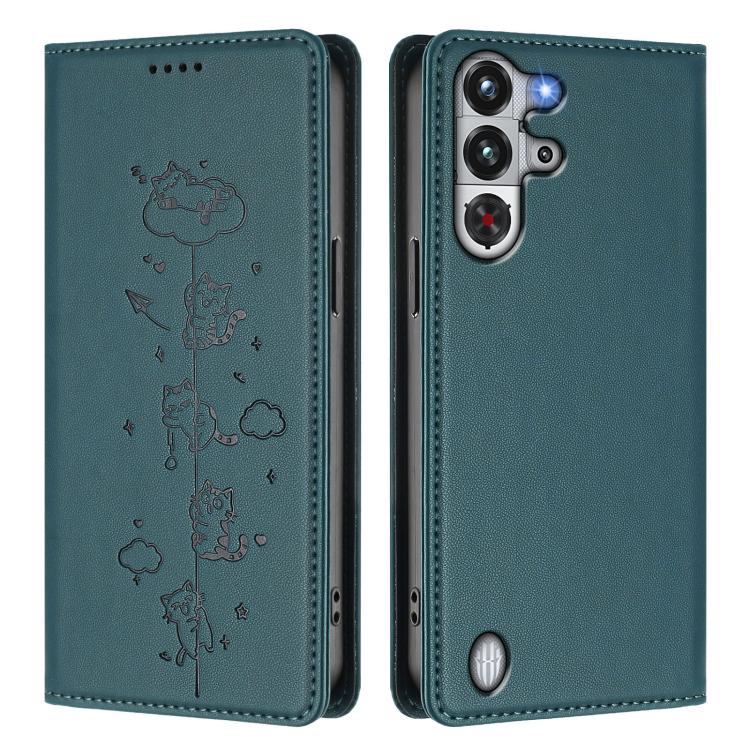 For ZTE nubia Red Magic 10 Pro Cute Cats Embossed Magnetic RFID Vegan Leather Phone Case