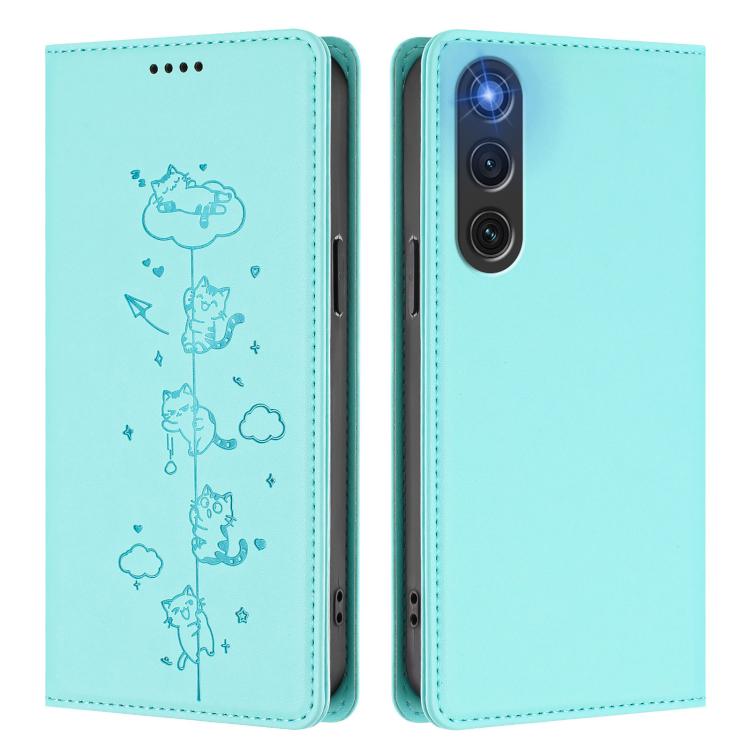 For ZTE nubia Red Magic 10 Air Cute Cats Embossed Magnetic RFID Vegan Leather Phone Case