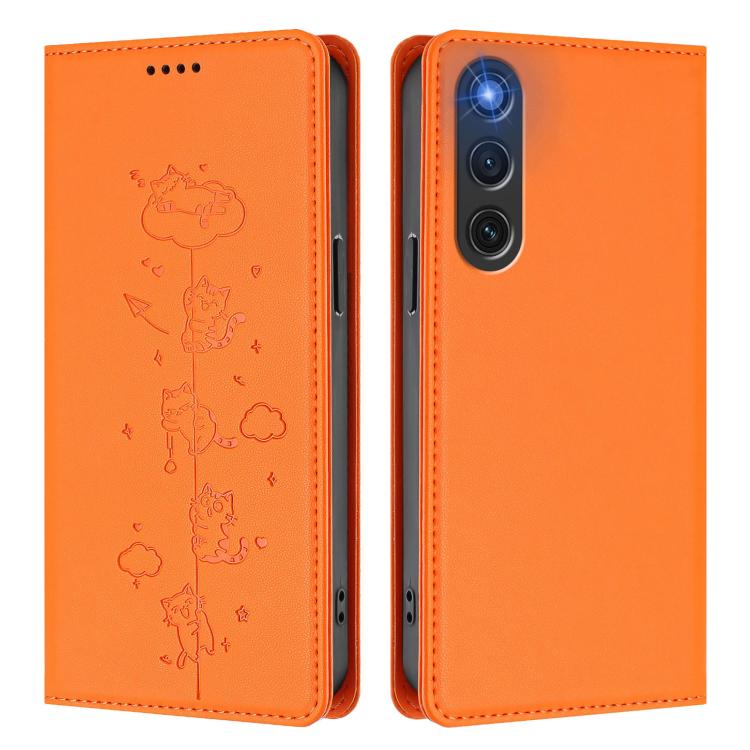 For ZTE nubia Red Magic 10 Air Cute Cats Embossed Magnetic RFID Vegan Leather Phone Case