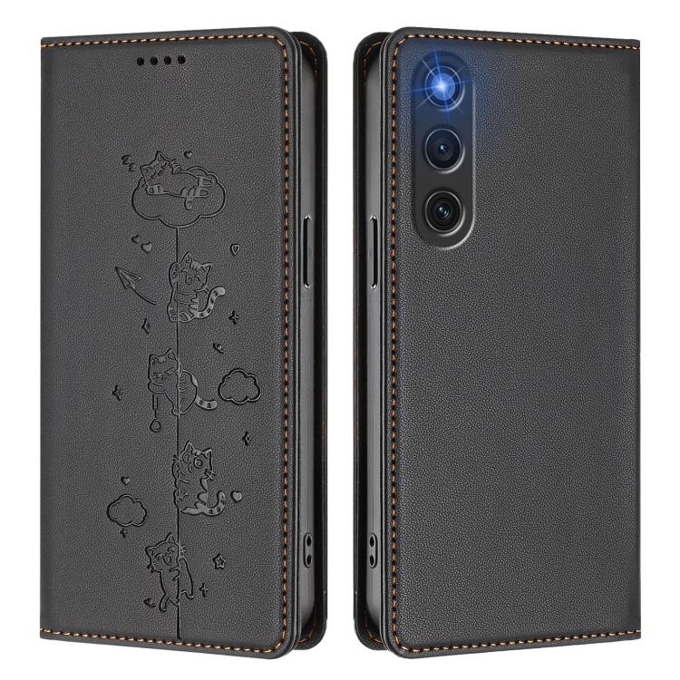 For ZTE nubia Red Magic 10 Air Cute Cats Embossed Magnetic RFID Vegan Leather Phone Case