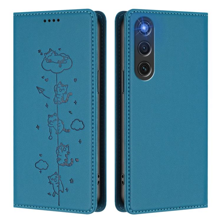 For ZTE nubia Red Magic 10 Air Cute Cats Embossed Magnetic RFID Vegan Leather Phone Case