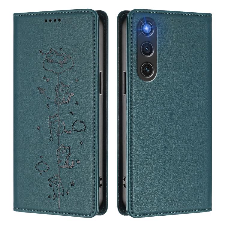 For ZTE nubia Red Magic 10 Air Cute Cats Embossed Magnetic RFID Vegan Leather Phone Case