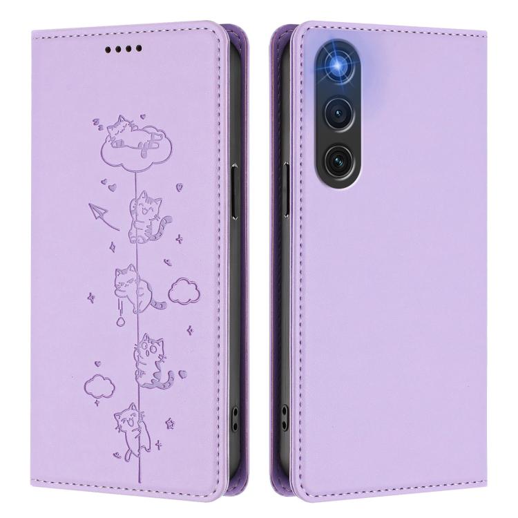 For ZTE nubia Red Magic 10 Air Cute Cats Embossed Magnetic RFID Vegan Leather Phone Case