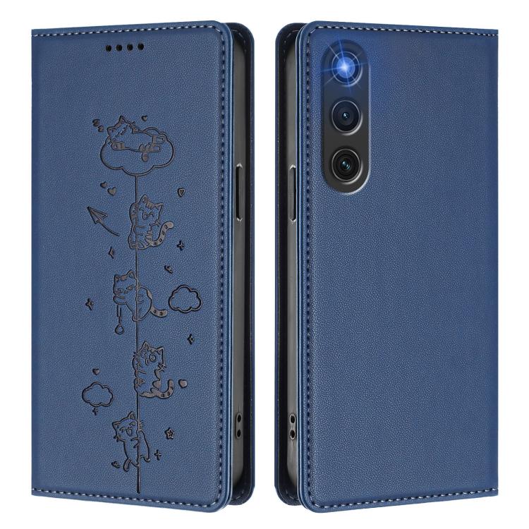 For ZTE nubia Red Magic 10 Air Cute Cats Embossed Magnetic RFID Vegan Leather Phone Case