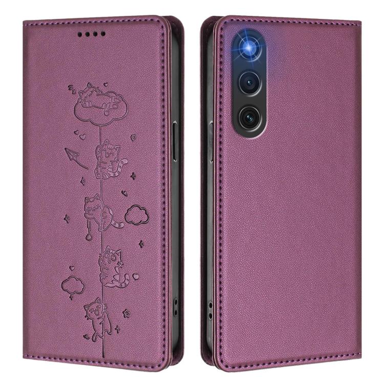 For ZTE nubia Red Magic 10 Air Cute Cats Embossed Magnetic RFID Vegan Leather Phone Case