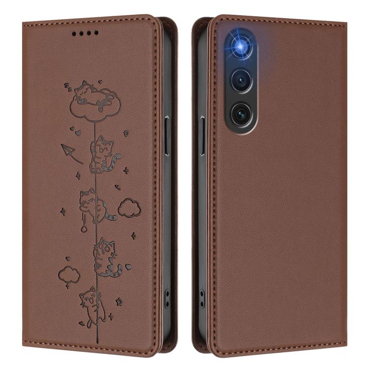For ZTE nubia Red Magic 10 Air Cute Cats Embossed Magnetic RFID Vegan Leather Phone Case