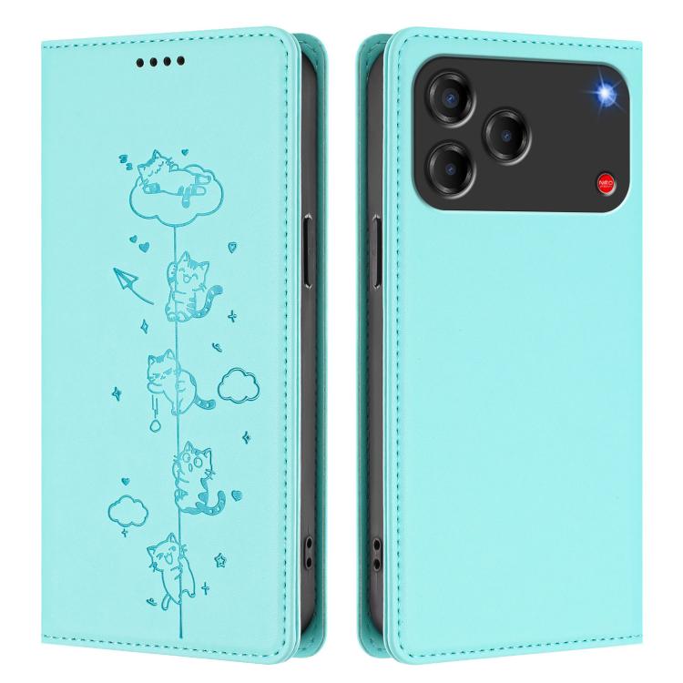 For ZTE nubia V80 Design Cute Cats Embossed Magnetic RFID Vegan Leather Phone Case
