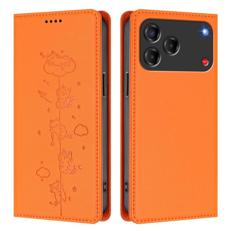 For ZTE nubia V80 Design Cute Cats Embossed Magnetic RFID Vegan Leather Phone Case