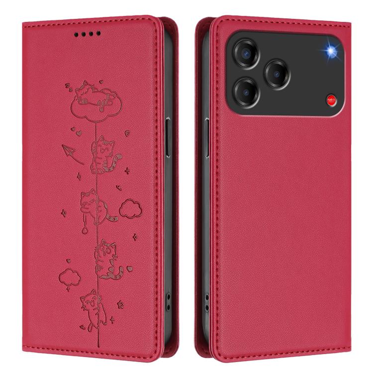 For ZTE nubia V80 Design Cute Cats Embossed Magnetic RFID Vegan Leather Phone Case