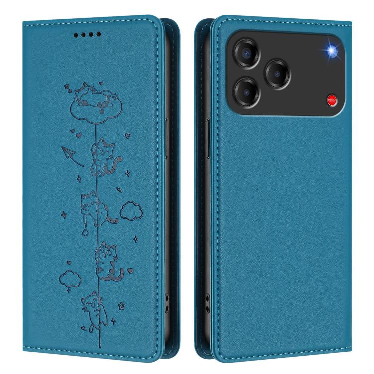 For ZTE nubia V80 Design Cute Cats Embossed Magnetic RFID Vegan Leather Phone Case