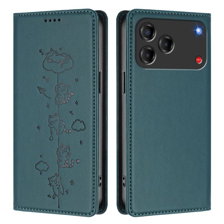 For ZTE nubia V80 Design Cute Cats Embossed Magnetic RFID Vegan Leather Phone Case