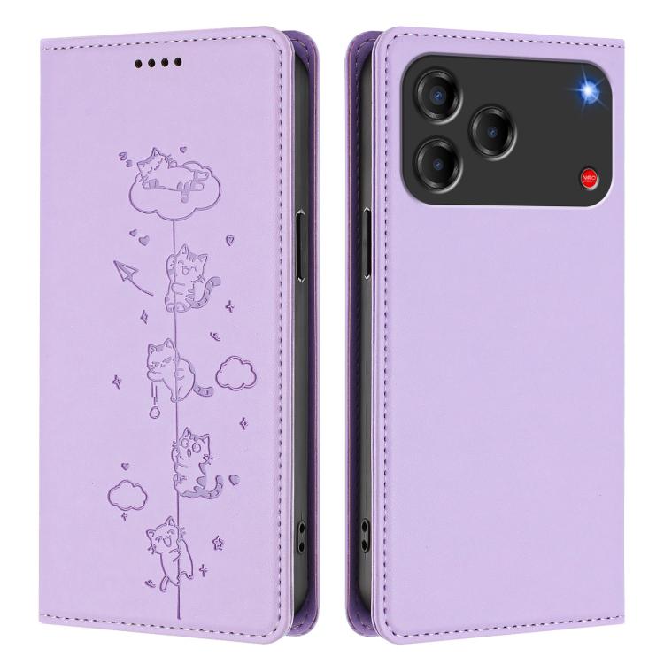 For ZTE nubia V80 Design Cute Cats Embossed Magnetic RFID Vegan Leather Phone Case