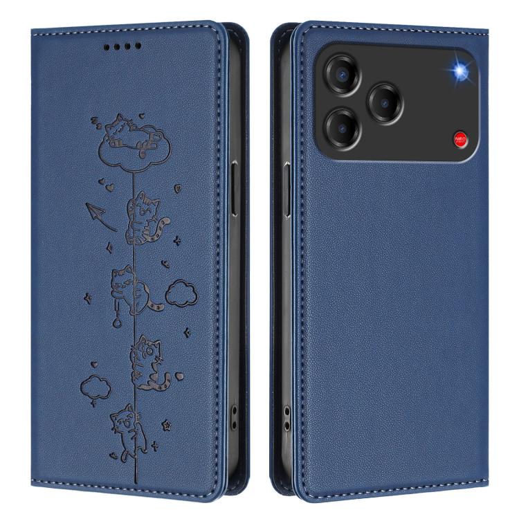 For ZTE nubia V80 Design Cute Cats Embossed Magnetic RFID Vegan Leather Phone Case