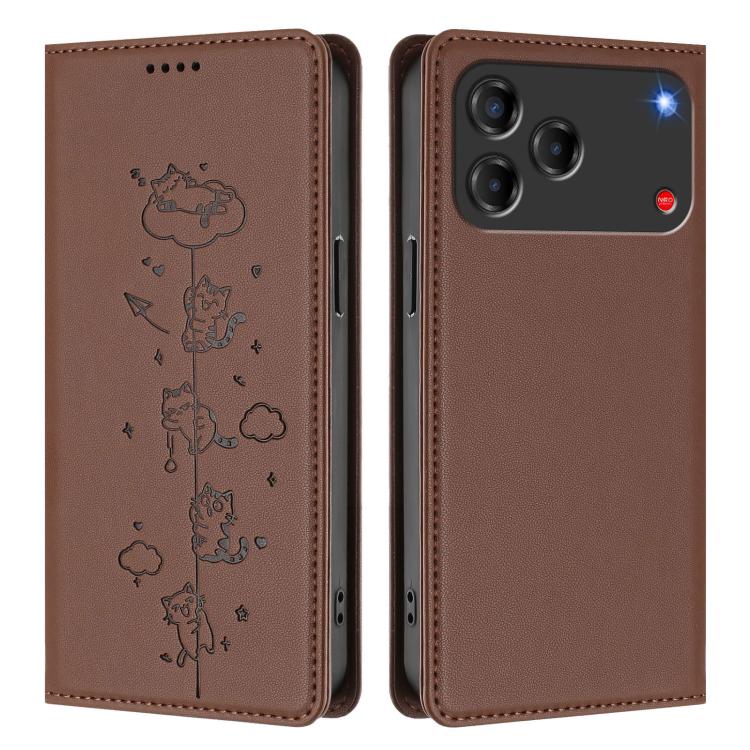 For ZTE nubia V80 Design Cute Cats Embossed Magnetic RFID Vegan Leather Phone Case