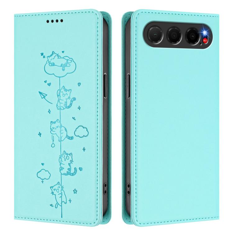 For ZTE nubia Air Cute Cats Embossed Magnetic RFID Vegan Leather Phone Case