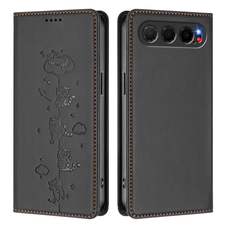 For ZTE nubia Air Cute Cats Embossed Magnetic RFID Vegan Leather Phone Case