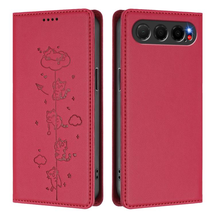 For ZTE nubia Air Cute Cats Embossed Magnetic RFID Vegan Leather Phone Case