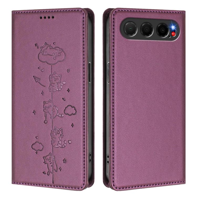 For ZTE nubia Air Cute Cats Embossed Magnetic RFID Vegan Leather Phone Case