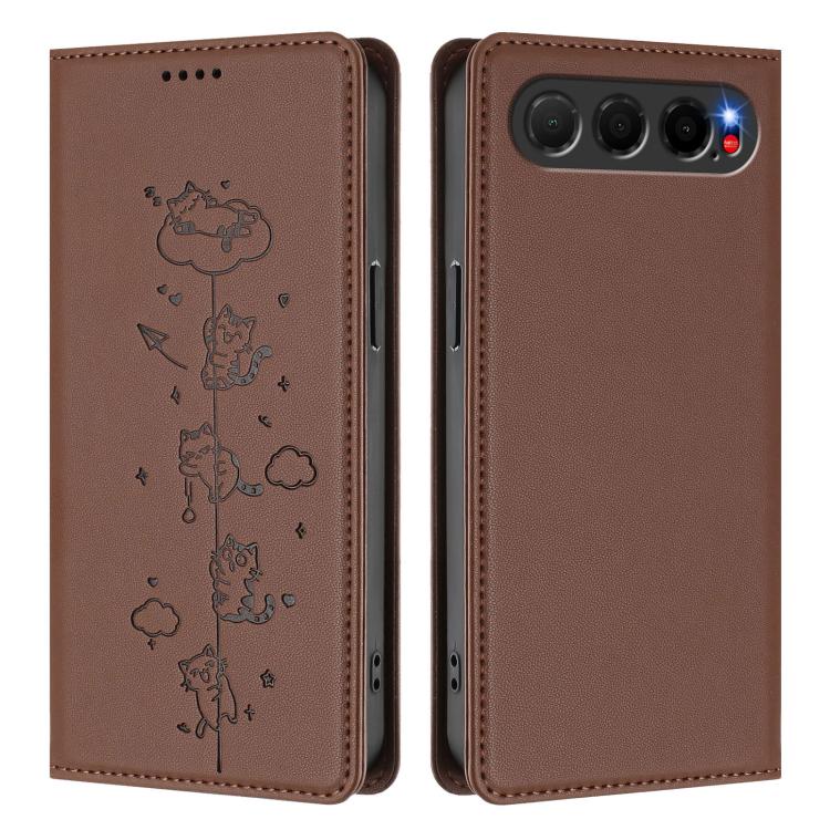 For ZTE nubia Air Cute Cats Embossed Magnetic RFID Vegan Leather Phone Case