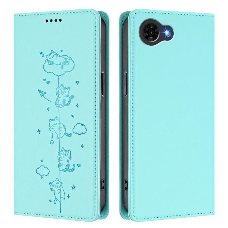 For ZTE nubia S2e / S2R / S2 Lite Cute Cats Embossed Magnetic RFID Vegan Leather Phone Case