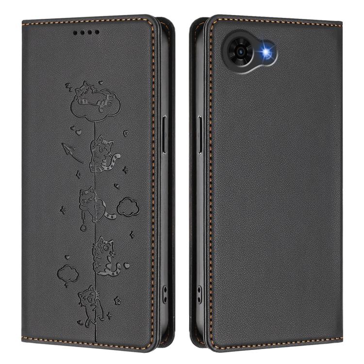 For ZTE nubia S2e / S2R / S2 Lite Cute Cats Embossed Magnetic RFID Vegan Leather Phone Case