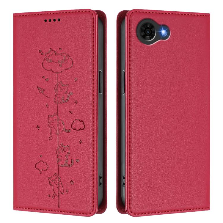 For ZTE nubia S2e / S2R / S2 Lite Cute Cats Embossed Magnetic RFID Vegan Leather Phone Case