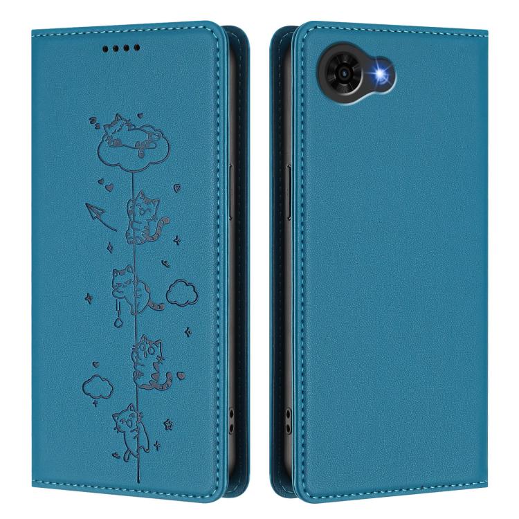 For ZTE nubia S2e / S2R / S2 Lite Cute Cats Embossed Magnetic RFID Vegan Leather Phone Case