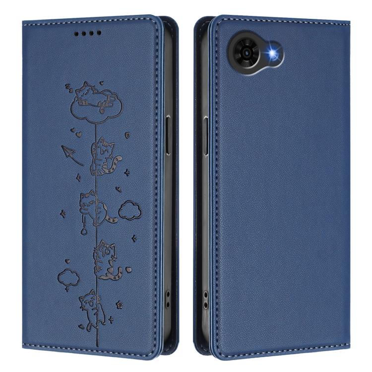 For ZTE nubia S2e / S2R / S2 Lite Cute Cats Embossed Magnetic RFID Vegan Leather Phone Case