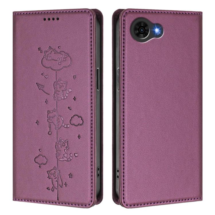 For ZTE nubia S2e / S2R / S2 Lite Cute Cats Embossed Magnetic RFID Vegan Leather Phone Case