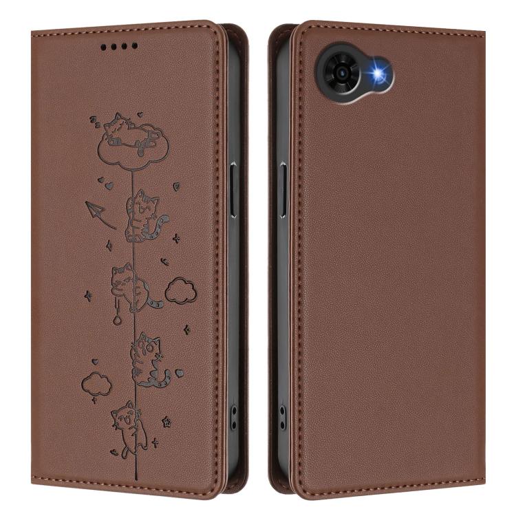 For ZTE nubia S2e / S2R / S2 Lite Cute Cats Embossed Magnetic RFID Vegan Leather Phone Case