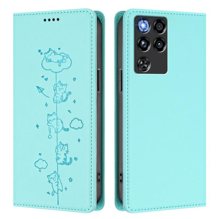 For ZTE nubia RedMagic 11 Pro Cute Cats Embossed Magnetic RFID Vegan Leather Phone Case