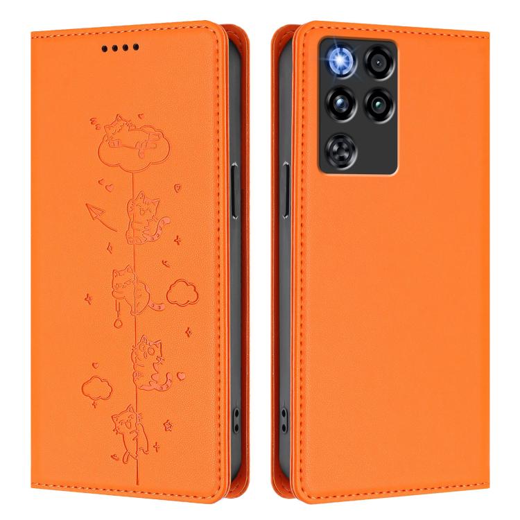 For ZTE nubia RedMagic 11 Pro Cute Cats Embossed Magnetic RFID Vegan Leather Phone Case
