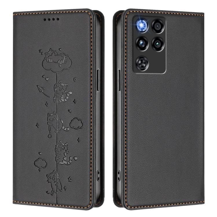 For ZTE nubia RedMagic 11 Pro Cute Cats Embossed Magnetic RFID Vegan Leather Phone Case