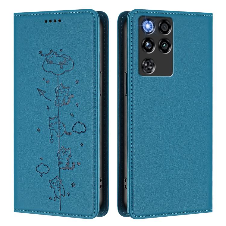 For ZTE nubia RedMagic 11 Pro Cute Cats Embossed Magnetic RFID Vegan Leather Phone Case