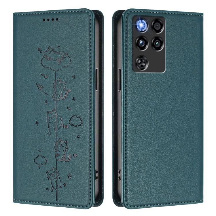 For ZTE nubia RedMagic 11 Pro Cute Cats Embossed Magnetic RFID Vegan Leather Phone Case
