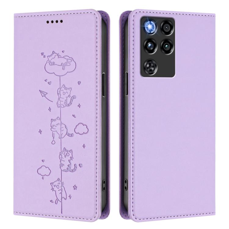 For ZTE nubia RedMagic 11 Pro Cute Cats Embossed Magnetic RFID Vegan Leather Phone Case