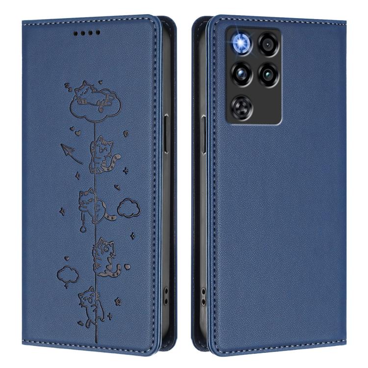 For ZTE nubia RedMagic 11 Pro Cute Cats Embossed Magnetic RFID Vegan Leather Phone Case