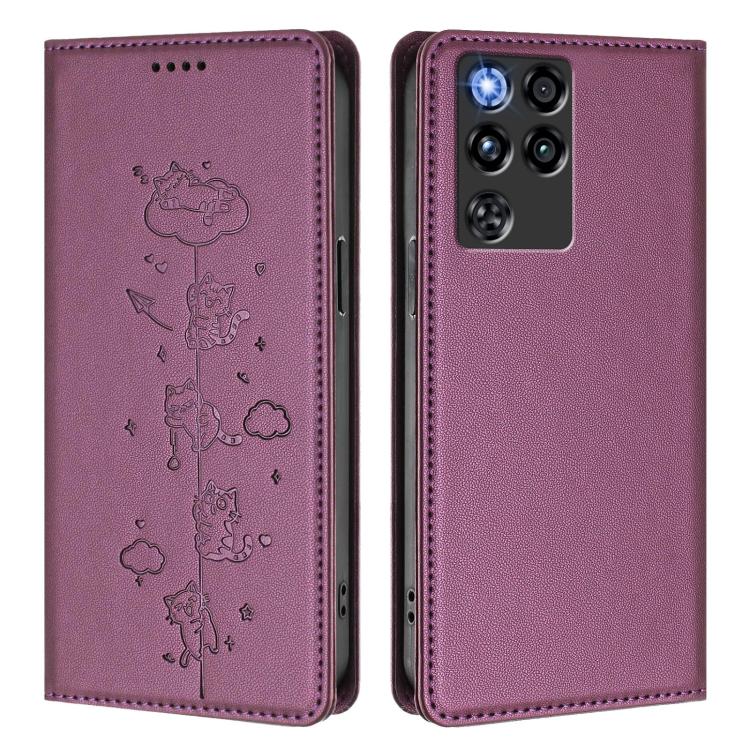 For ZTE nubia RedMagic 11 Pro Cute Cats Embossed Magnetic RFID Vegan Leather Phone Case
