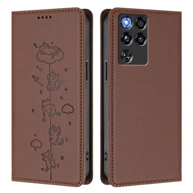 For ZTE nubia RedMagic 11 Pro Cute Cats Embossed Magnetic RFID Vegan Leather Phone Case