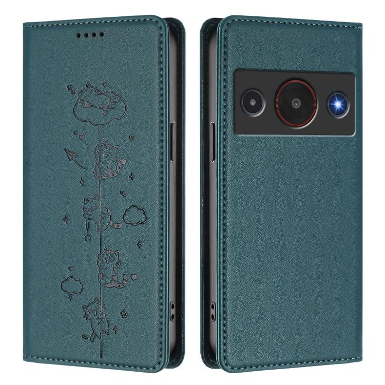 For ZTE A75 Pro / Telstra T-Elite 5G Cute Cats Embossed Magnetic RFID Vegan Leather Phone Case